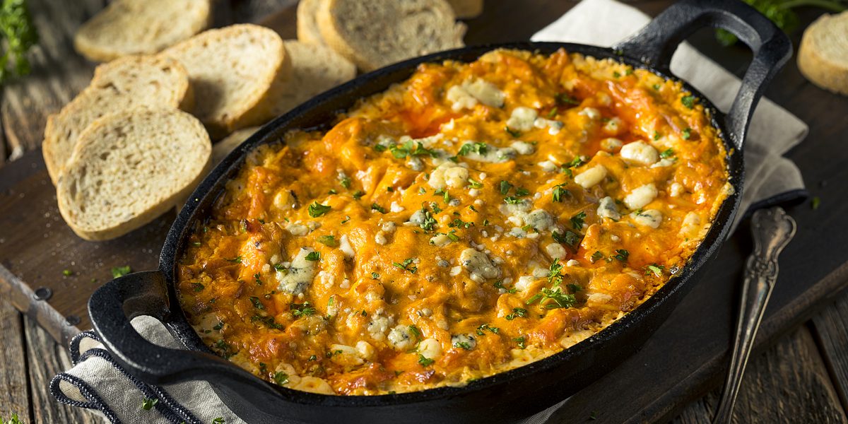 Homemade Buffalo Chicken Dip with Cheese and Crostini