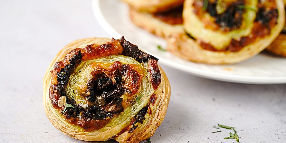 Homemade Puff pastry mushroom pinwheels - holiday appetizer