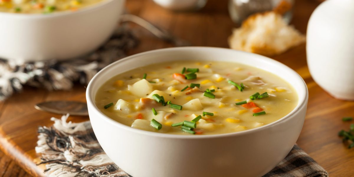 Hot Homemade Corn Chowder in a Bowl