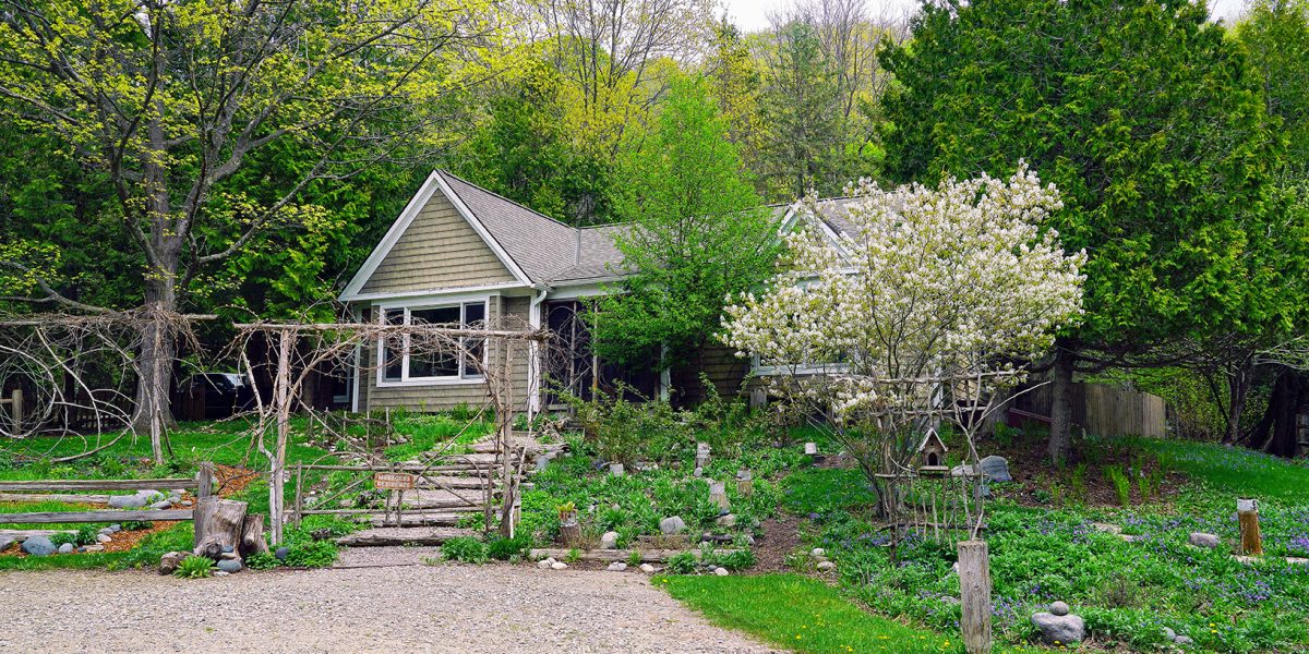Harbor Springs, Michigan - May 2023: View of secluded, attractive home